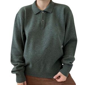 Vintage Mens 1990s Polo Ralph Lauren Lambswool Teal Green Collared Sweater XL